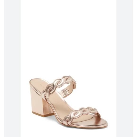 Stuart Weitzman Twistie Braided Block Heel Sandal in Rose gold Size 6 - Picture 1 of 7